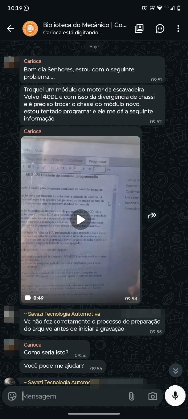 Print do grupo: membro posta o problema às 09:51